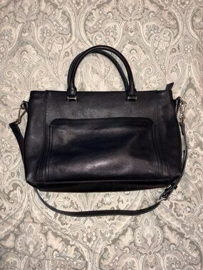 Black Leather Satchel Handbag